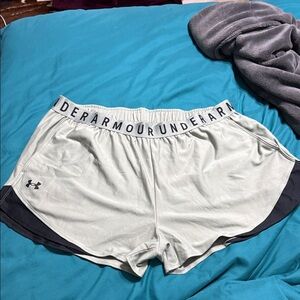 Under Armour Women's Light Gray Athletic Shorts with Black Trim